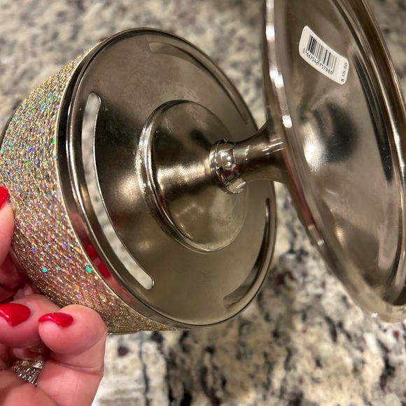 Bath and Body Works 3 Wick Candle Holder Glitter  Bow  Sparkle Pedestal - Picture 6 of 7